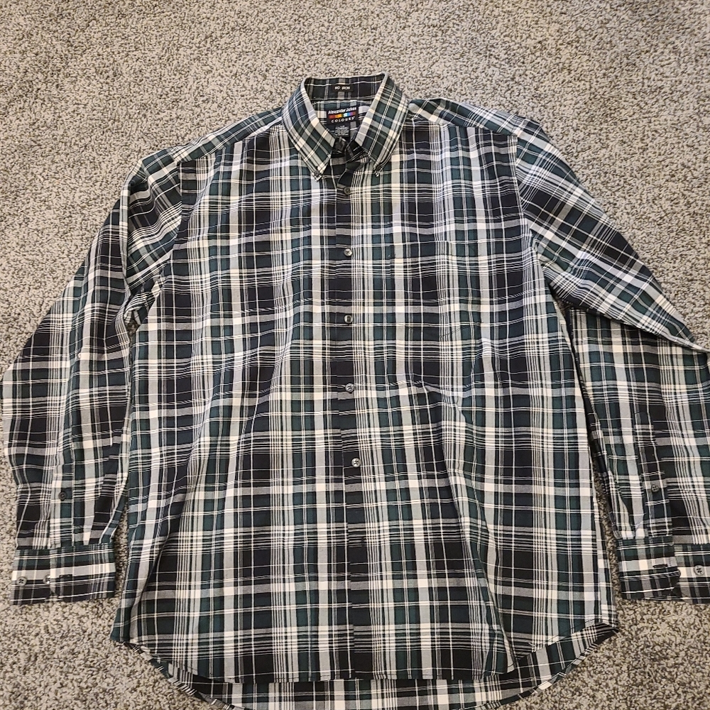ALEXANDER JULIAN MENS SIZE LARGE PLAID SHIRT GREEN NAVY WHITE